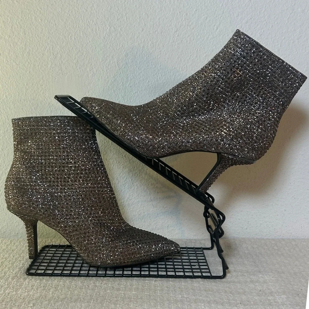 Michael Kors Women Bronze‎ Crystal Embellished Pointed Toe Ankle Boots Size 7M